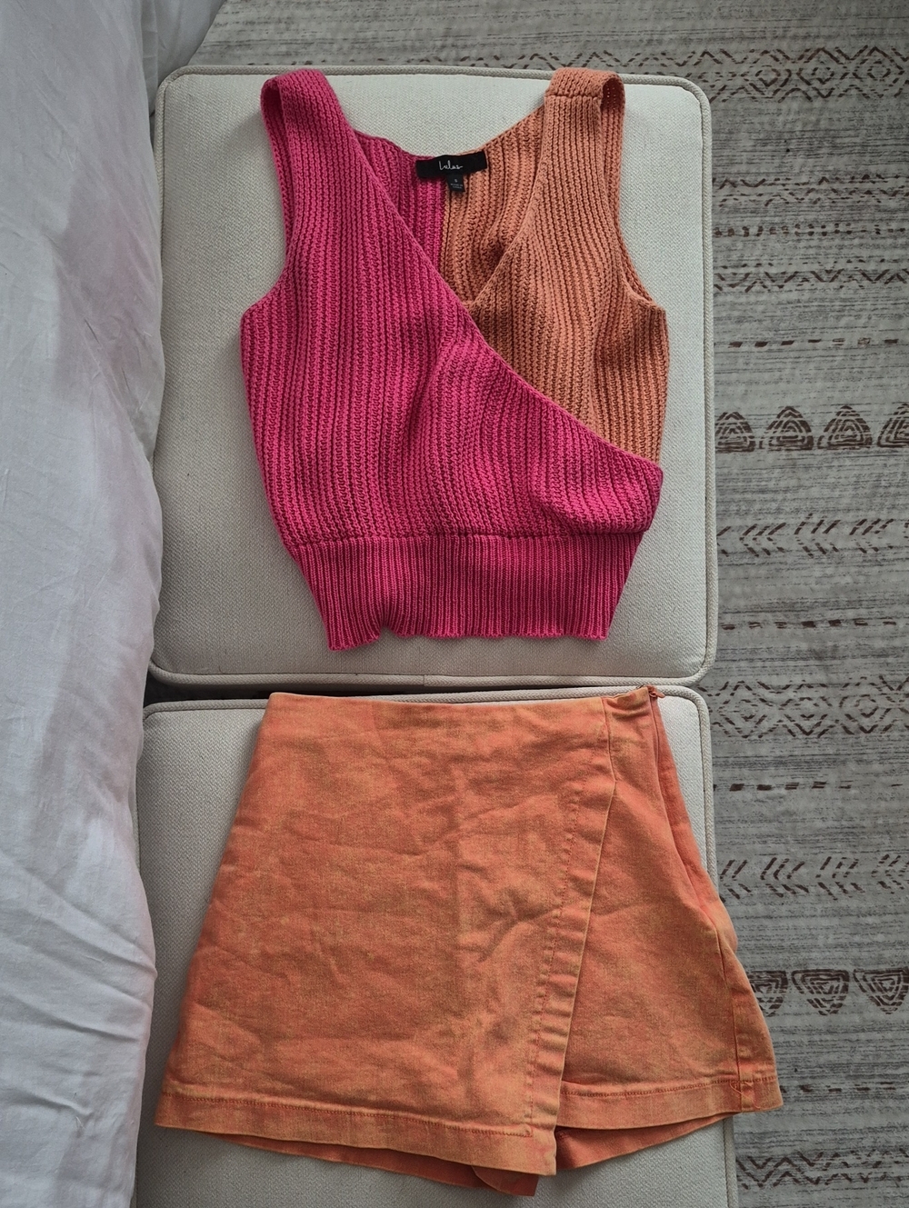 Lulu's Pink & Orange Two-Piece Knit Crop Top with Orange Mini Skort